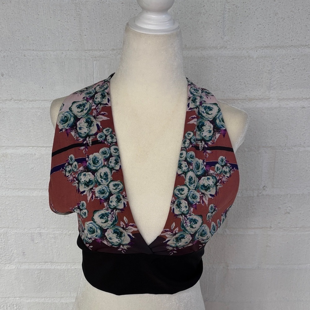 Clover Canyon Floral Chic Halter Top with Bow Tie sz M